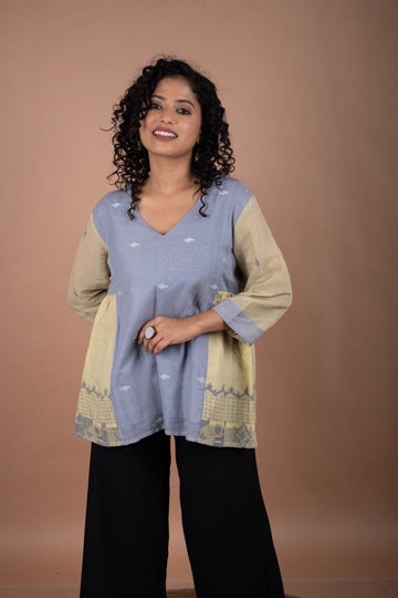 Grey & Green Jamdani Top